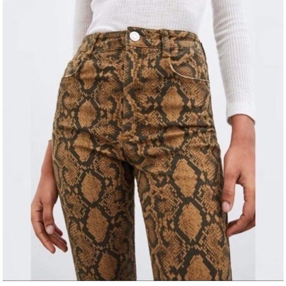 Zara Brown High Waist Snakeskin Print Skinny Jean Pants Size 4 - Picture 3 of 8